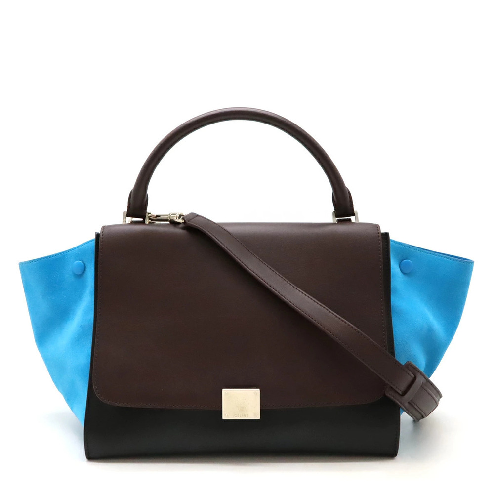 Celine Trapeze 2way Shoulder Bag Suede Leather Blue Dark Brown Black
